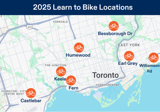 Map of Learn to Bike Program Locations in Toronto