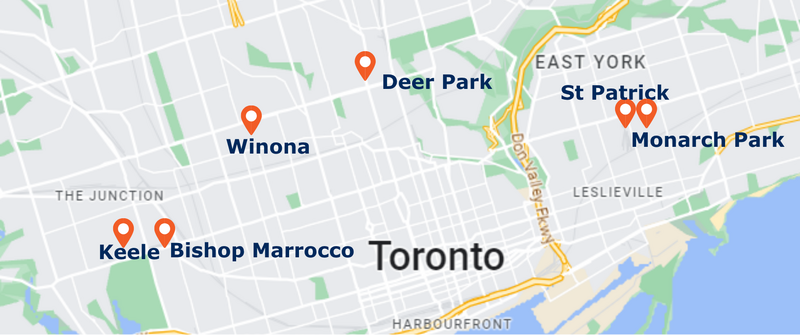 Toddler Swim Program Map of Locations in Toronto