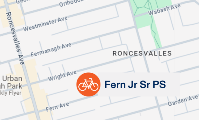 Learn to bike map for Roncesvalles location at Fern