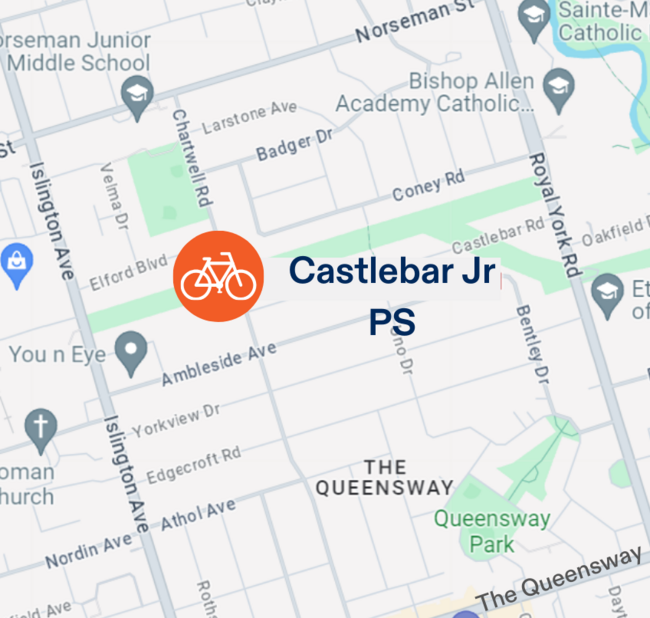 Map of Etobicoke Learn to Bike Location Castlebar Jr PS